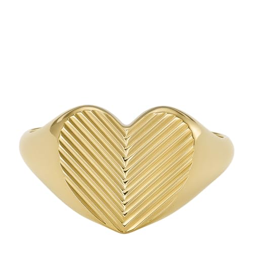 FOSSIL Damen-Siegelring Harlow Linear Texture Heart Edelstahl goldfarben, JF046557106 von Fossil