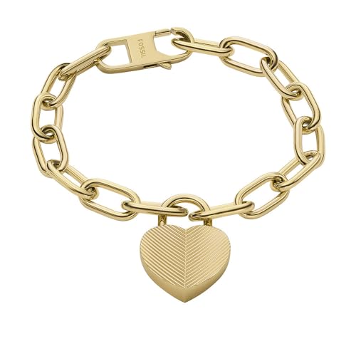 FOSSIL Damenarmband Harlow Linear Texture Heart Edelstahl goldfarben, JF04658710 von Fossil