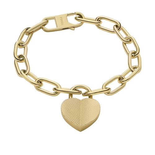 Fossil Damenarmband Harlow Linear Texture Heart Edelstahl goldfarben, JF04658710 von FOSSIL