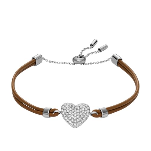 FOSSIL Damenarmband Sadie Glitz Heart Leder braun, JF04675040 von Fossil