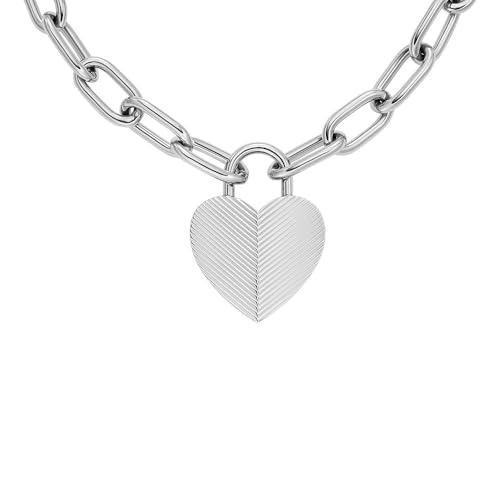 FOSSIL Damenkette Harlow Linear Texture Anhänger Heart Edelstahl, JF04657040 von Fossil