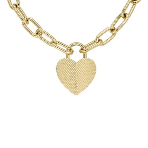 FOSSIL Damenkette Harlow Linear Texture Anhänger Heart Edelstahl goldfarben, JF04656710 von Fossil