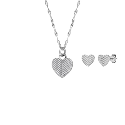 FOSSIL Damenset Kette Ohrringe Harlow Heart To Heart Anhänger Edelstahl, JF04669SET von Fossil