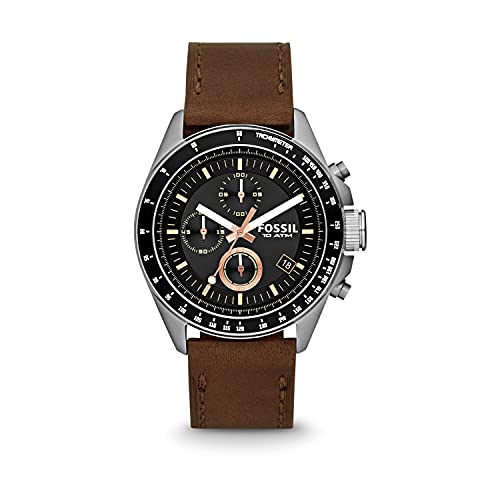 Fossil Decker uhr für Herren, Quarzwerk Chronograph mit Edelstahl- oder Lederarmband., Braun, 44MM von Fossil