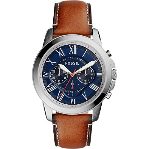 Fossil Grant uhr für Herren, Quarz-Chronographenwerk, mit Edelstahl- oder Lederarmband, Braun und Blau, 44MM von Fossil