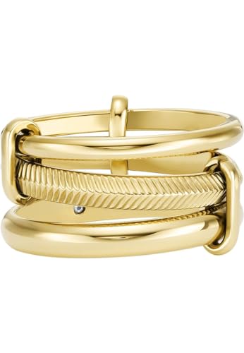 Fossil Prestack-Ring für Damen All Stacked Up Edelstahl goldfarben, JF045937106 von Fossil