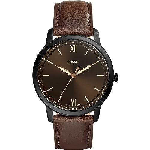 Fossil Minimalist uhr für Herren, Quarzwerk mit Edelstahl- oder Lederarmband, Dunkelbraun, 44MM von Fossil