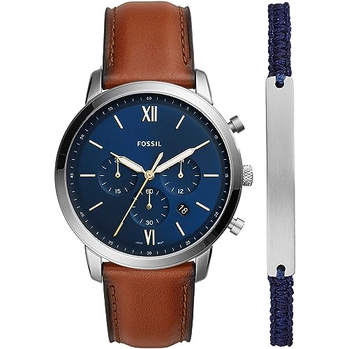 Fossil Neutra uhr für Herren, Chronographenwerk mit Edelstahl- oder Lederarmband, Braun und Blau gesetzt, 44MM von Fossil