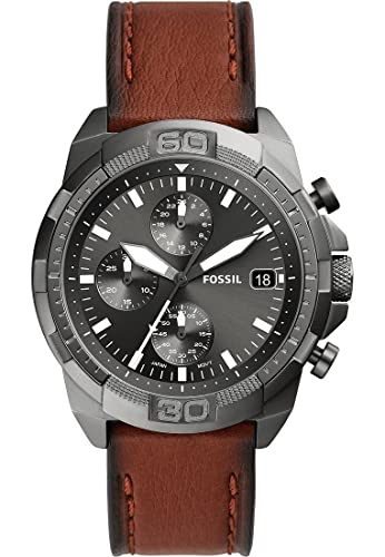 Fossil Bronson Uhr für Herren, Chronographenwerk mit Leder- oder Edelstahlarmband, Braun und Grau, 44MM von FOSSIL
