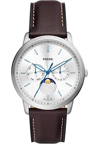 Fossil Neutra Uhr für Herren, Mondphasen-Multifunktionswerk mit Edelstahl- oder Lederarmband, Braun und Weiß, 42MM von Fossil