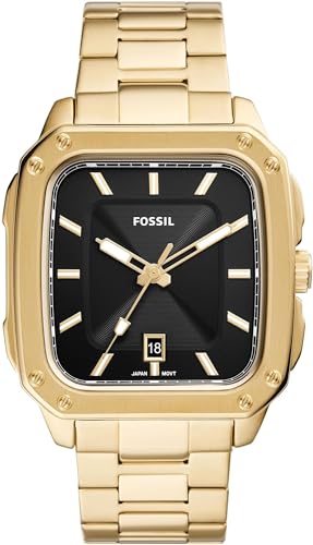 Fossil Inscription Uhr für Herren, Quarzwerk mit Edelstahl- oder Lederarmband, Gold-Ton, 42MM von Fossil