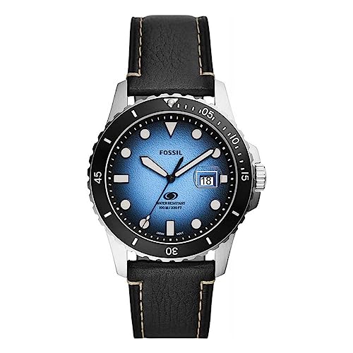Fossil Blue Uhr für Herren, Quarzwerk mit Edelstahl- oder Lederarmband, Schwarz, 42MM von FOSSIL