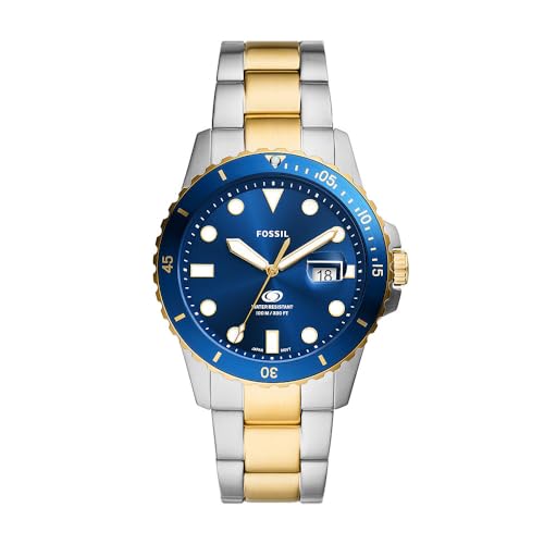 Fossil Blue uhr für Herren, Quarzwerk mit Edelstahl- oder Lederarmband, Blau und Goldton, 42MM von Fossil