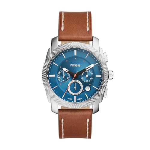 Fossil Machine uhr für Herren, Chronographenwerk mit Edelstahl- oder Lederarmband, Braun und Blau, 42MM von Fossil