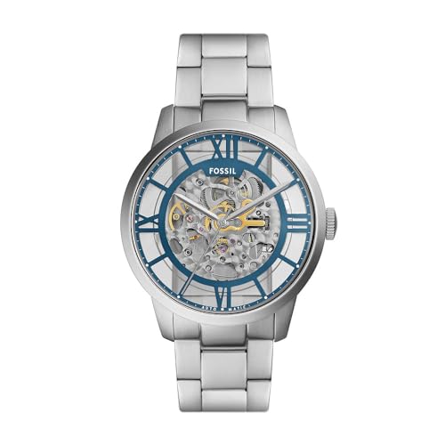 Fossil Townsman uhr für Herren, Automatikuhrwerk mit Edelstahl- oder Lederarmband, Silberfarben, 44MM von Fossil