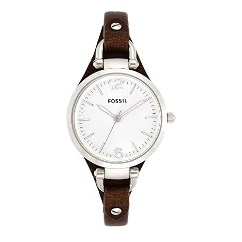 Fossil Uhr für Damen Georgia, Quarzwerk, 32mm Silbernes Edelstahlgehäuse mit Echtlederarmband, ES3060 von Fossil