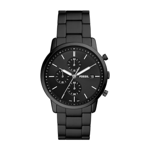 Fossil Minimalist uhr für Herren, Chronographenwerk mit Edelstahl- oder Lederarmband, Schwarz, 42MM von Fossil