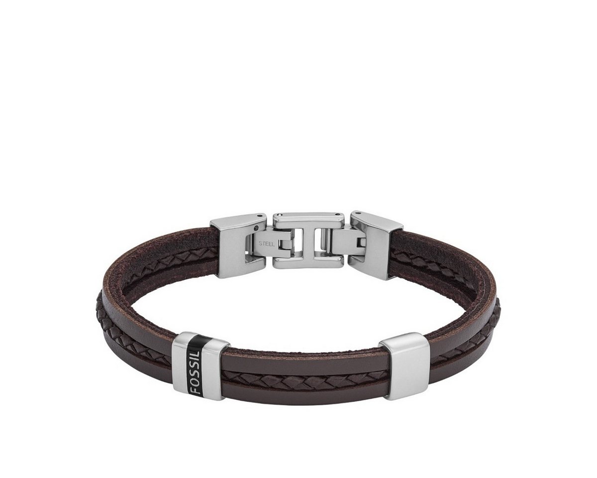 Fossil Armband Armband Herren Essentials Braunes Leder Edelstahl JF04133040 von Fossil