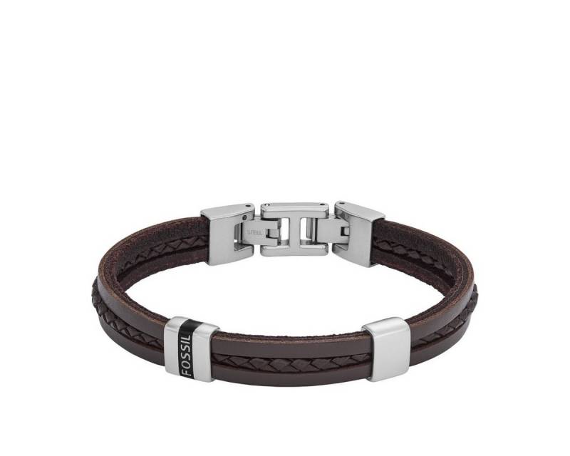Fossil Armband Armband Herren Essentials Braunes Leder Edelstahl JF04133040 von Fossil