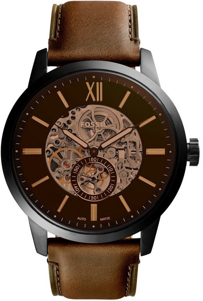 Fossil Automatikuhr TOWNSMAN Automatic ME3155, Armbanduhr, Herrenuhr, mechanische Uhr, Lederarmband von Fossil