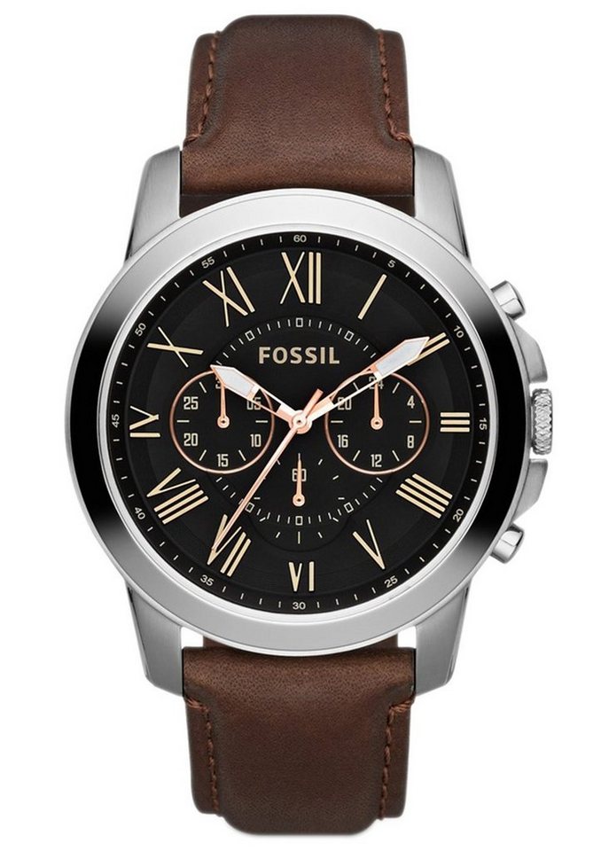 Fossil Chronograph GRANT, FS4813, Quarzuhr, Armbanduhr, Herrenuhr, Stoppfunktion, 12/24-Std.-Anzeige von Fossil