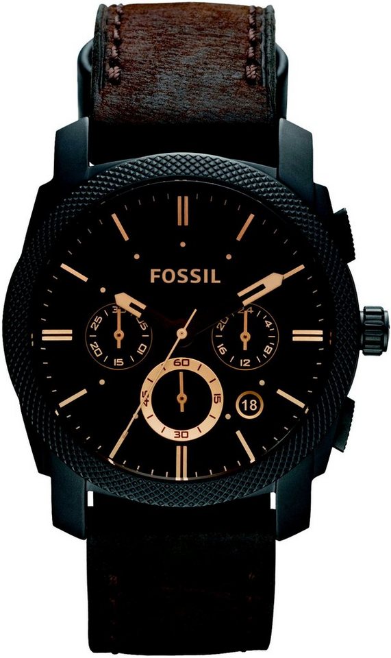 Fossil Chronograph MACHINE FS4656, Quarzuhr, Armbanduhr, Herrenuhr, Stoppfunktion, Lederarmband von Fossil