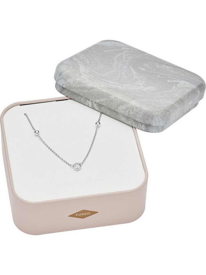 Fossil Collier Fossil Damen-Kette 925er Silber 3 Zirkon Herz von Fossil