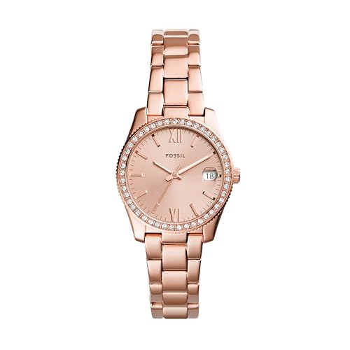 Fossil Damenuhr Scarlette Mini, Quarzwerk, 32mm Rose Gold Edelstahlgehäuse mit Edelstahlarmband, ES4318 von Fossil