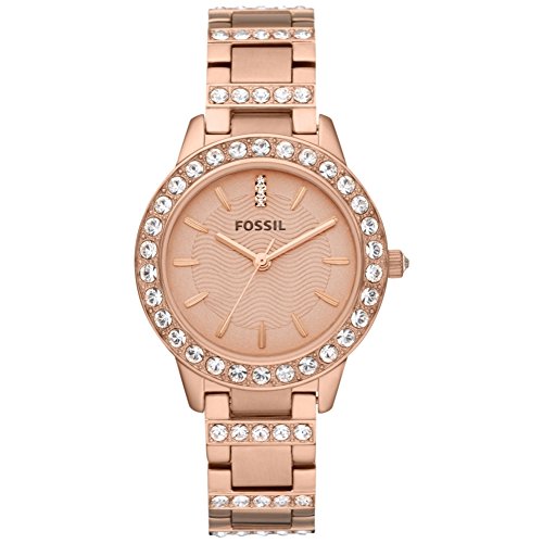 Fossil Uhr für Damen Jesse, Quarzwerk, 34mm Rose Gold Edelstahlgehäuse mit Edelstahlarmband, ES3020 von Fossil