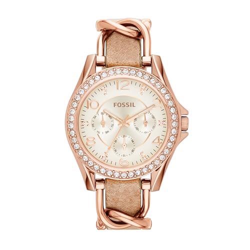 Fossil Riley Watch für Damen, Quarz-Chronographenwerk mit Edelstahl- oder Lederarmband von FOSSIL