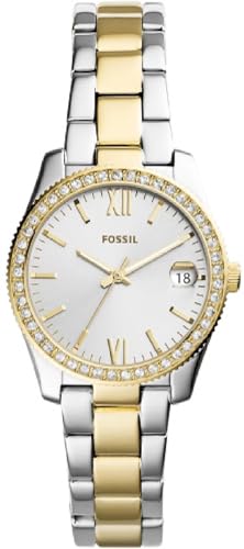 Fossil Damenuhr Scarlette Mini, Quarzwerk, 32mm 2T Silber/Gold Edelstahlgehäuse mit Edelstahlarmband, ES4319 von Fossil