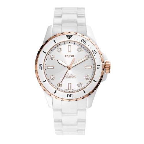 Fossil Damen Analog Quarz Uhr mit Keramik Armband CE1107 von FOSSIL