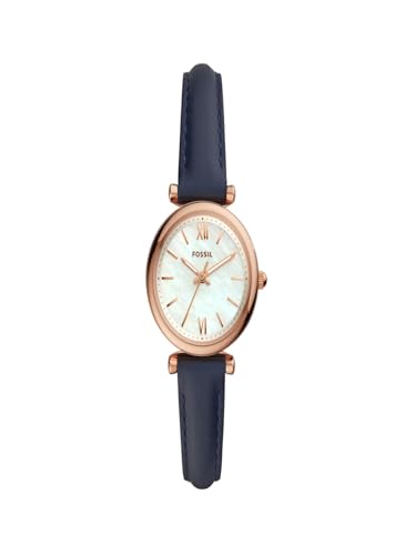 Fossil Damenuhr Carlie, Quarzwerk, 28mm Rose Gold Edelstahlgehäuse mit einem Lederarmband, ES4502 von FOSSIL