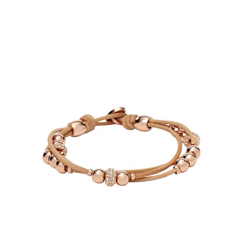 Fossil Armband Für Frauen, 19 cm Beige, Braun, Rose Gold Base Metall, Echtes Lederarmband, JA6539791 von Fossil
