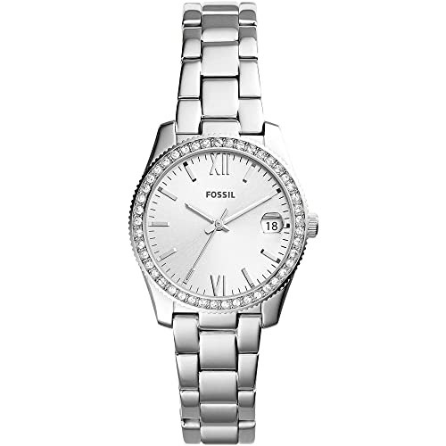 Fossil Uhr für Damen Scarlette Mini, Quarzwerk, 32mm Silbernes Edelstahlgehäuse mit Edelstahlarmband, ES4317 von Fossil