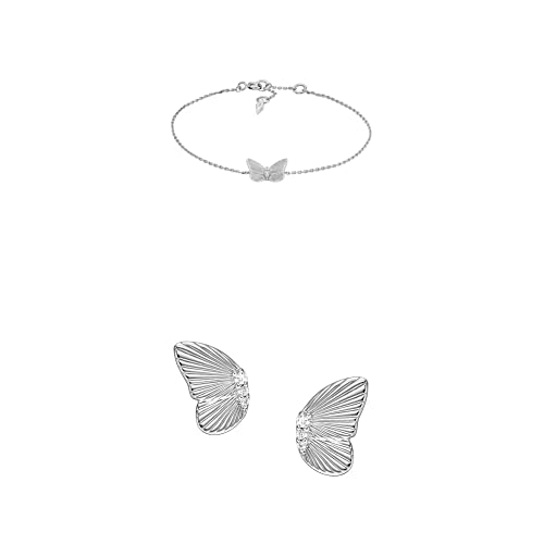 Fossil Damen-Gliederarmband Butterflies Sterlingsilber, JFS00620040 + Damenohrstecker Butterflies Sterlingsilber, JFS00621040 von Fossil