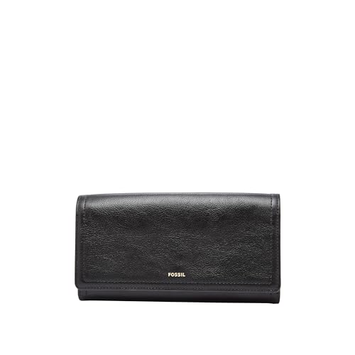 Fossil Damen Logan Leder RFID-Blocking Flap Clutch Geldbörse für Frauen, Schwarz, Einheitsgröße von FOSSIL
