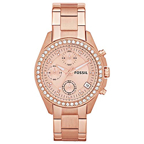 Fossil Uhr für Damen Decker, QuarzChronographenwerk, 38mm Rose Gold Edelstahlgehäuse mit Edelstahlarmband, ES3352 von Fossil