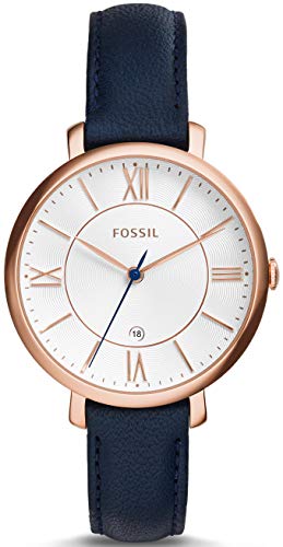 Fossil Uhr für Damen Jacqueline, Quarzwerk, 36mm Rose Gold Edelstahlgehäuse mit einem Echtlederarmband, ES3843 von Fossil