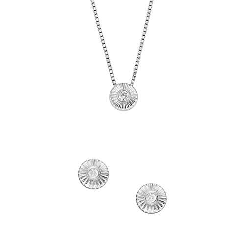 Fossil Damenkette & Ohrstecker Texture Circle Sterlingsilber, JFS00618040 + JFS00617040 - Modernes Schmuck-Set für Erwachsene Damen von FOSSIL