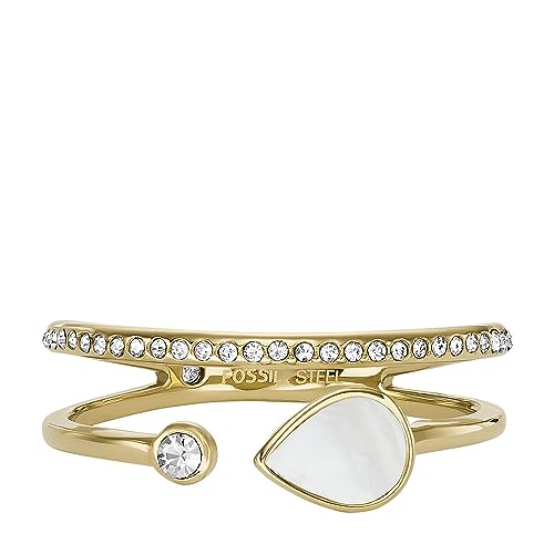 Fossil Damenring, Teardrop Weißer Perlmutt Prestack Ring von Fossil