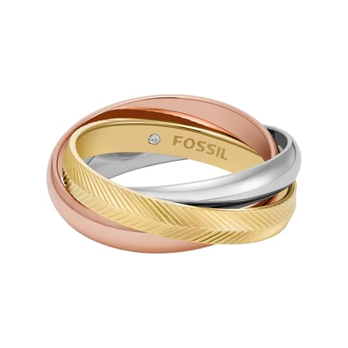 Fossil Damenring Harlow Interlocking Links Edelstahl dreifarbig, JF048079985 von FOSSIL