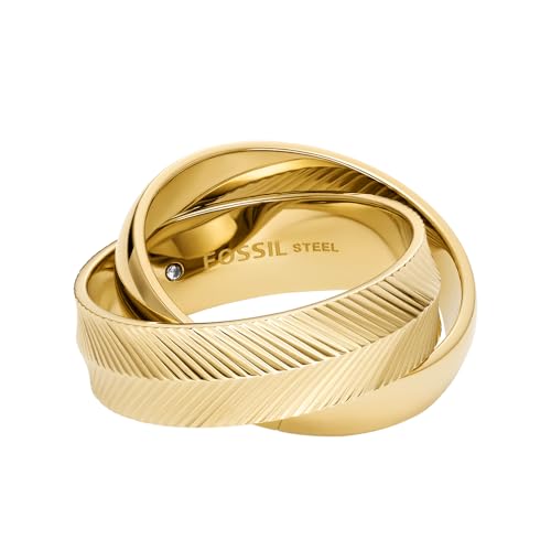 Fossil Damenring Harlow Interlocking Links Edelstahl goldfarben, JF048067107 von FOSSIL