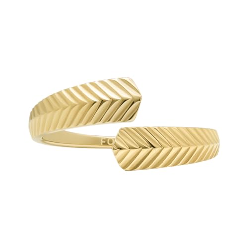 Fossil Damenring, Harlow Lineare Textur Goldfarbener Edelstahl Wickelring von Fossil