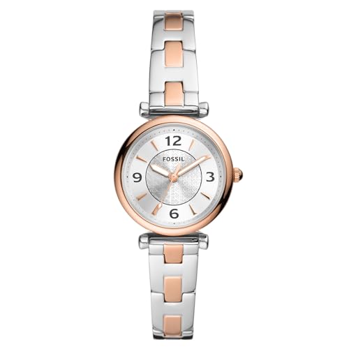Fossil Damenuhr Carlie, Quarzwerk, 28mm zweifarbiges Edelstahlgehäuse mit Edelstahlarmband, ES5201 von Fossil