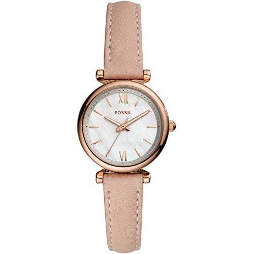 Fossil Damenuhr Carlie Mini, Quarzwerk, 28mm Rose Gold Edelstahlgehäuse mit Lederarmband, ES4699 von Fossil