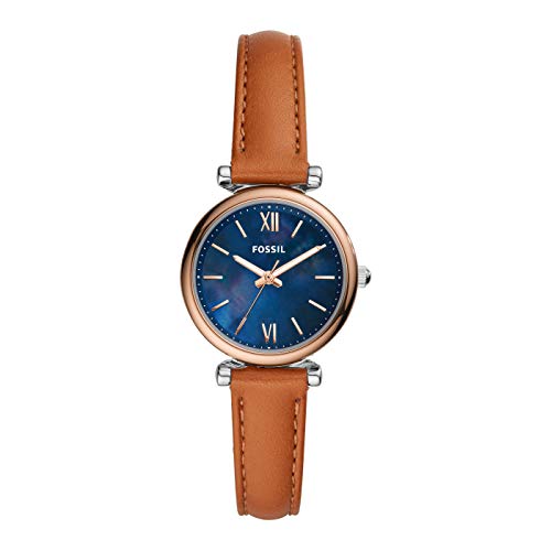 Fossil Damenuhr Carlie Mini, Quarzwerk, 28mm Silbernes Edelstahlgehäuse mit Lederarmband, ES4701 von FOSSIL