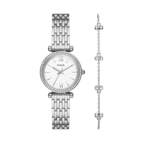 Fossil Damenuhr Carlie Quarz/3 Zeigerwerk 28 mm Gehäusegröße mit Edelstahlarmband ES5315SET von Fossil