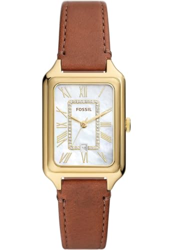 Fossil Damenuhr Raquel quarz/3 Zeiger datum Uhrwerk 26mm Gehäusegröße mit einem litehide™ Lederarmband ES5307 von Fossil