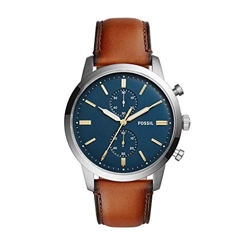 Fossil Herrenuhr Townsman, QuarzChronographenwerk, 44 mm Silbernes Edelstahlgehäuse mit Lederarmband, FS5279 von Fossil